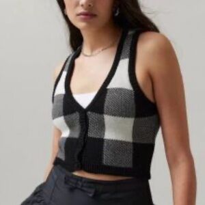 BDG Sweater Knit Buffalo Check Vest